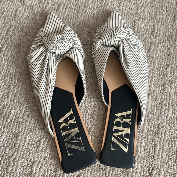 Zara Knotted Striped Mules Slip On Bow Flats size 40 US size 9 - Picture 5 of 12